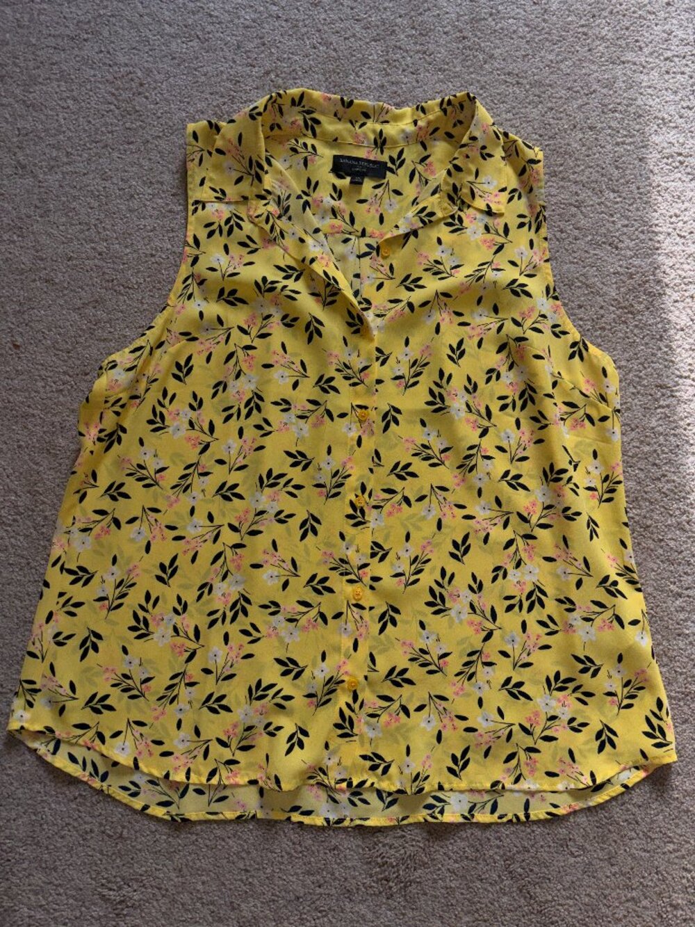 NWOT Banana Republic Bright Yellow Black Floral Sleeveless Top XL